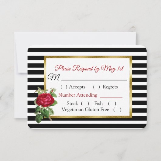 RSVP-Rose für Hochzeiten in Schwarz und Weiß RSVP Karte (Vorderseite)
