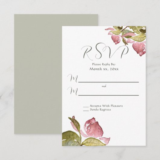 RSVP-Rose für Hochzeiten weich rosa RSVP Karte (Vorne/Hinten)