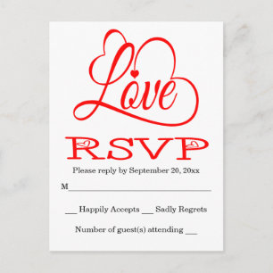 RSVP Rot-Weiße-Liebesherzen Hochzeit / Party Auto Einladungspostkarte