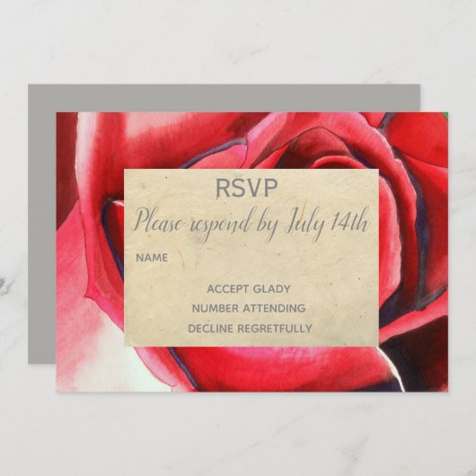 RSVP Rote Rose Hochzeit Blume Kunst rustikal Einladung (Vorne/Hinten)