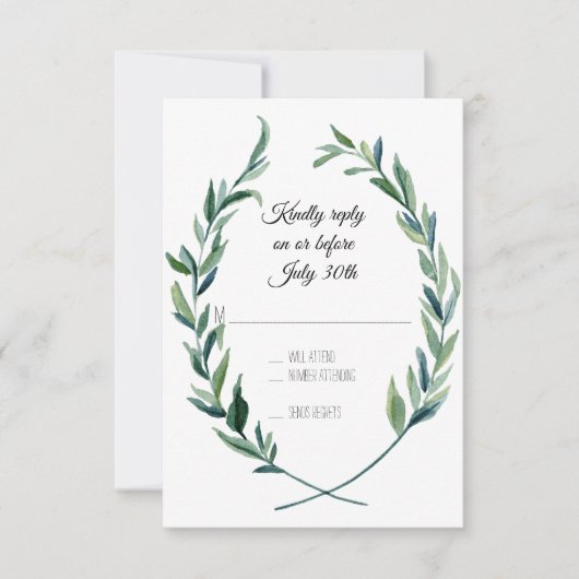 RSVP Sage Green Laurel Wreath Olive Leaf Zweigstel Karte (Vorderseite)