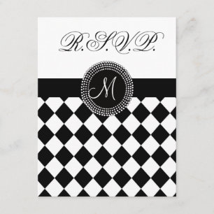 RSVP Schwarz-Weiß-Monogramm-Hochzeitskarte Karte