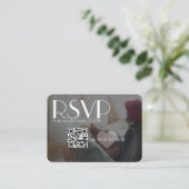 RSVP Schwarzer Foto Herz QR-Code Hochzeit Begleitkarte (Stehend Vorderseite)
