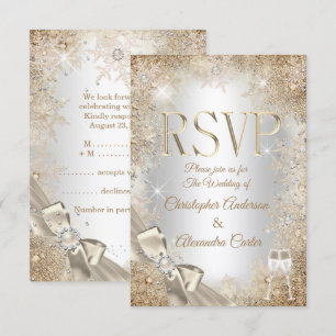RSVP Silber Beige Creme Perlen-Schleife Schneefloc Einladung