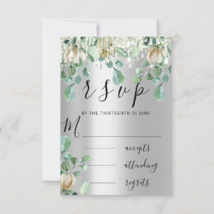 RSVP Silber-Tropfen Hochzeit Mintgrüne Blumen Karte