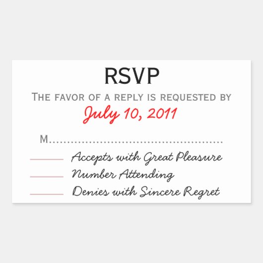 RSVP-Sticker für Hochzeiten Rechteckiger Aufkleber (Vorderseite)
