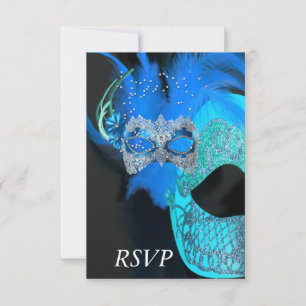 RSVP Türkis Blau Schwarze Masken Maskenball-Party Karte