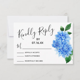RSVP-Typografie, blaue Wasserfarbe-Dahlienblumen RSVP Karte