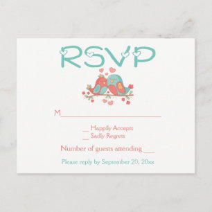 RSVP Verliebte Rosa Blau Grün Türkis Hochzeit Einladungspostkarte