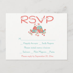 RSVP Verliebte Rosa Blau Grün Türkis Hochzeit Einladungspostkarte