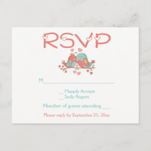 RSVP Verliebte Rosa Blau Grün Türkis Hochzeit Einladungspostkarte