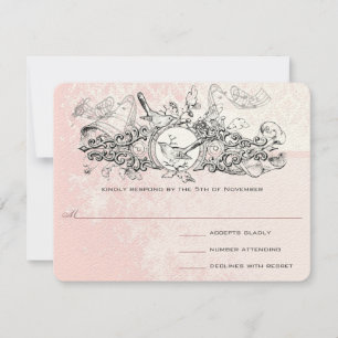 RSVP (Vintag Bird Pink Musical Scroll Wedding)