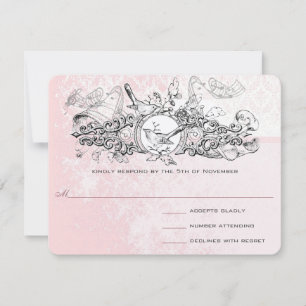 RSVP (Vintag Bird Pink Musical Scroll Wedding) Karte