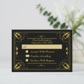 RSVP (Vintag Black Gold Gilded Age Wedding) (Stehend Vorderseite)