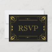RSVP (Vintag Black Gold Gilded Age Wedding) Karte (Rückseite)