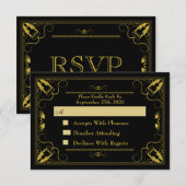 RSVP (Vintag Black Gold Gilded Age Wedding) Karte (Vorne/Hinten)