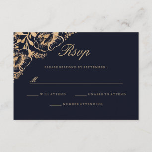 RSVP (Vintag Gold Navy Floral Wedding) Karte