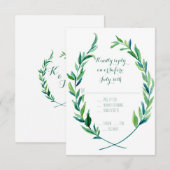 RSVP w Menu Laurel Wreath Olive Leaf Branch Modern Karte (Vorne/Hinten)