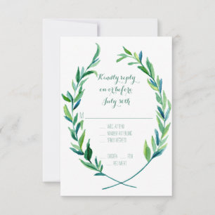 RSVP w Menu Laurel Wreath Olive Leaf Branch Modern Karte