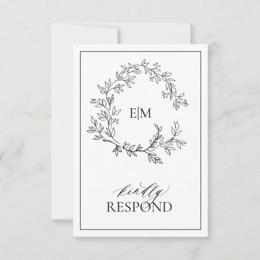 RSVP-Wappen für die Hochzeitskarte mit weißem schw RSVP Karte (Vorderseite)