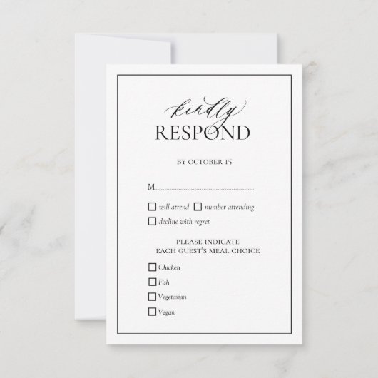 RSVP-Wappen für die Hochzeitskarte mit weißem schw RSVP Karte (Rückseite)