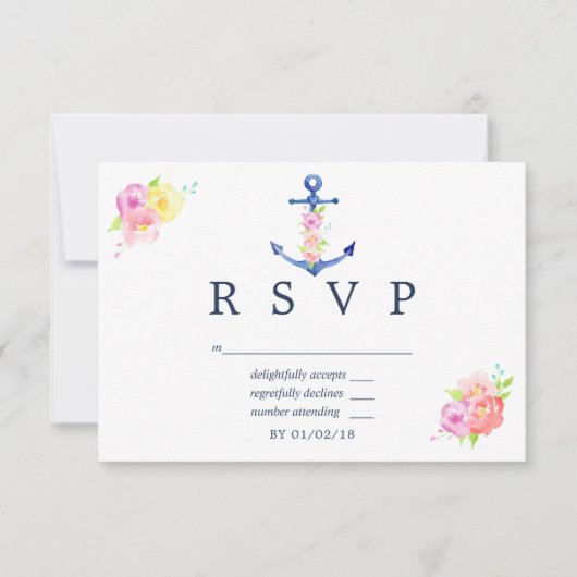 RSVP (Watercolor Nautical Themed Floral Wedding) (Vorderseite)