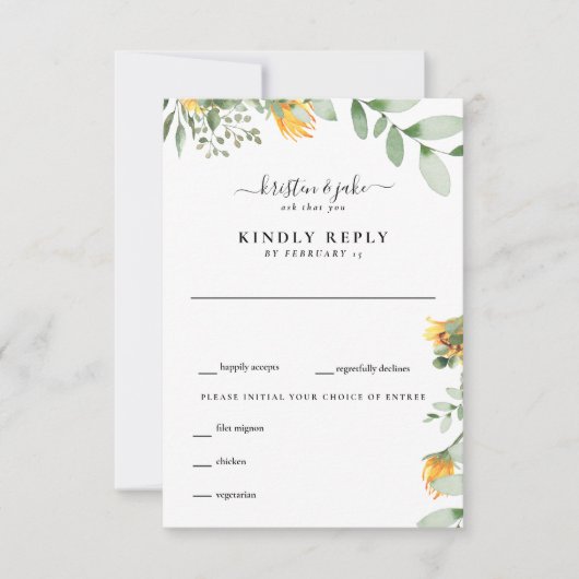 RSVP (Watercolor Sunflower & Foliage Wedage) Karte (Vorderseite)