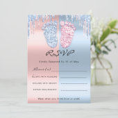 RSVPGender Reveal Feet Glitzer Pink Blue BabyTwins Einladung (Stehend Vorderseite)
