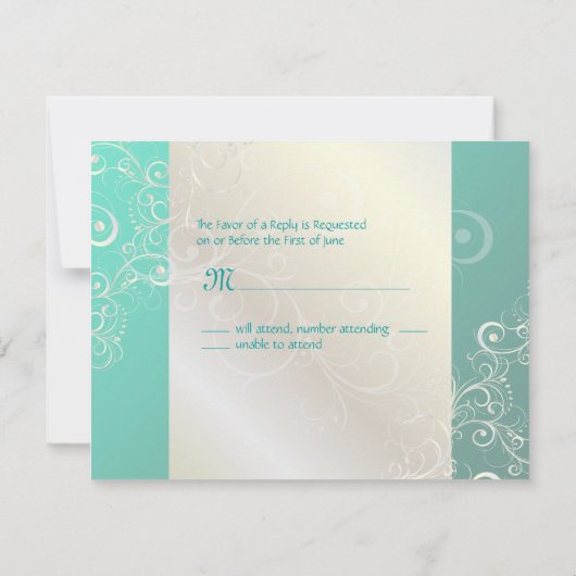 RSVPs für aquamarine/Perl-Wirbel erfordern 12x18-E RSVP Karte (Rückseite)