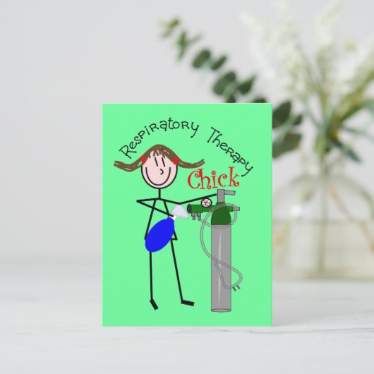 RT Chick O2 Tank und Ambu Bag Stick People Postkarte (Stehend Vorderseite)