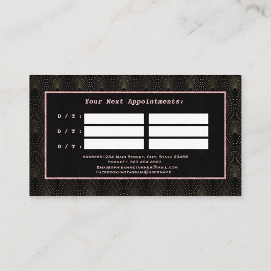 rt Deko Rose Gold Monogram Makeust Artist Terminkarte (Rückseite)