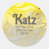 Rtran Address Yellow Gray Floral Watercolor Runder Aufkleber (Vorderseite)