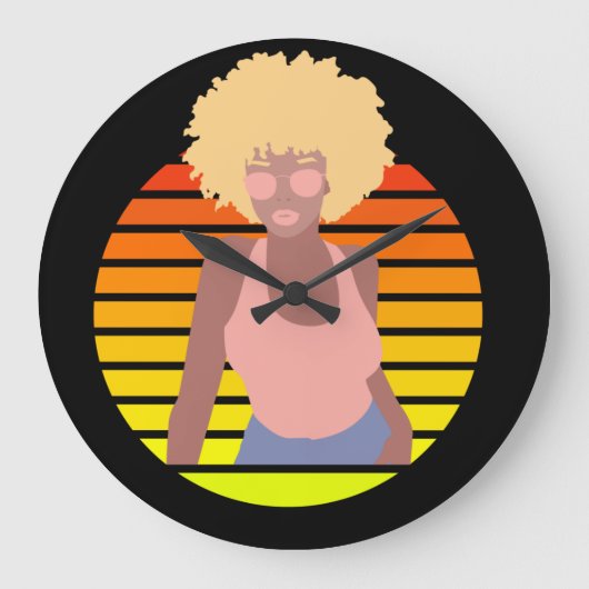RTRO AFRO QUEEN - AFRO AMERIKANISCHE QUEEN GROßE WANDUHR (Vorderseite)