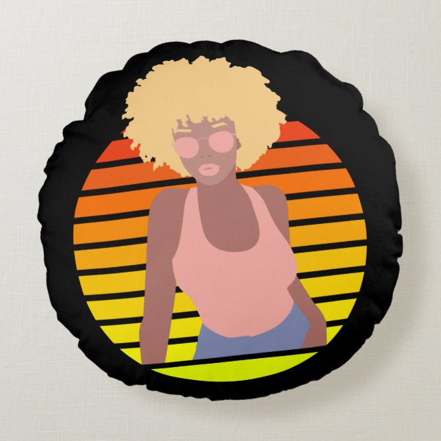 RTRO AFRO QUEEN - AFRO AMERIKANISCHE QUEEN RUNDES KISSEN (Vorderseite)