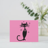 RTRO CAT PINK POSTCARD POSTKARTE (Stehend Vorderseite)