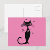 RTRO CAT PINK POSTCARD POSTKARTE (Vorne/Hinten)