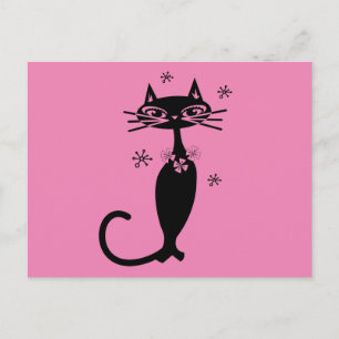 RTRO CAT PINK POSTCARD POSTKARTE