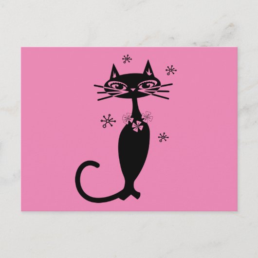 RTRO CAT PINK POSTCARD POSTKARTE (Vorderseite)