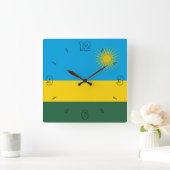 Ruanda Flag Green Blue Yellow Sun Numbers Quadratische Wanduhr (Zuhause)