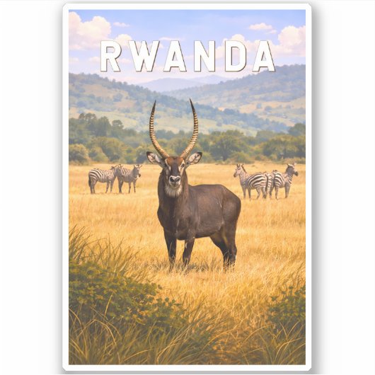 Ruanda Illustration Reise Kunst Vintage Aufkleber (Vorderseite)