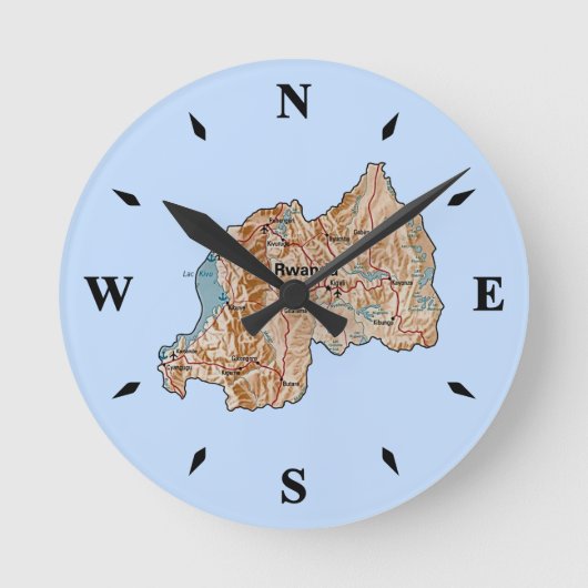 Ruanda Map Clock Runde Wanduhr (Vorderseite)