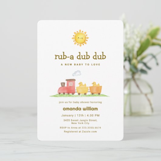 Rub A Dub Dub Duck Choo Choo Train Baby Shower   Einladung (Stehend Vorderseite)