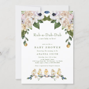Rub-A-Dub-Dub Gelbe Duck Floral Baby Shower Einladung