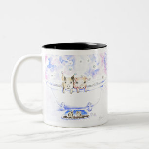 Rub a Dub Dub Piggies in der Tube Malerei Zweifarbige Tasse