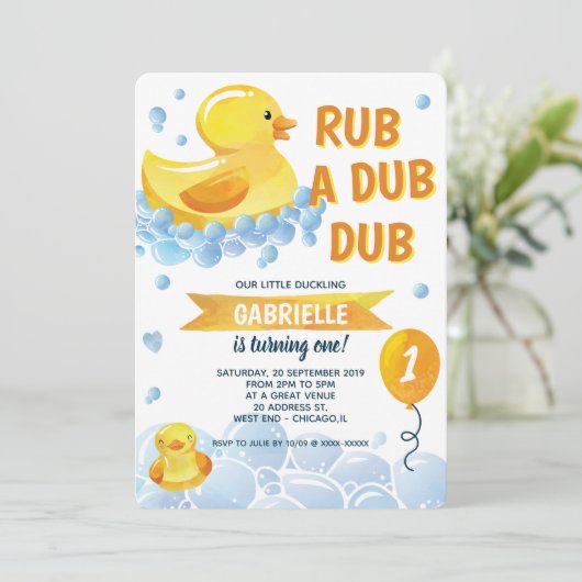 Rub a Dub Dub Rubber Duck Birthday Party Einladung (Stehend Vorderseite)