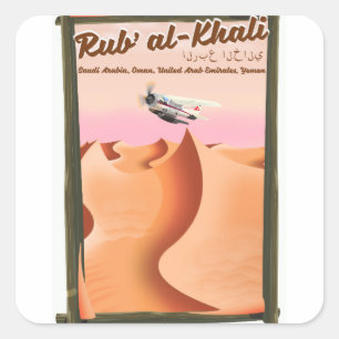 Rub' al Khali Saudi Arabien Urlaubsposter. Quadratischer Aufkleber