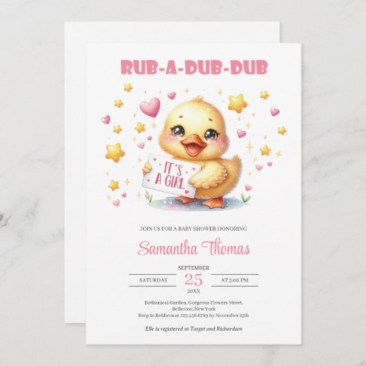 Rub eine dub dub mädchenhausente dub ente einladung (Vorne/Hinten)