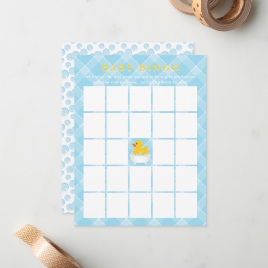 Rubber Duck Baby Duck Bingo Card | Blue Baby Boy Mitteilungskarte (Vorderseite/Rückseite Beispiel)