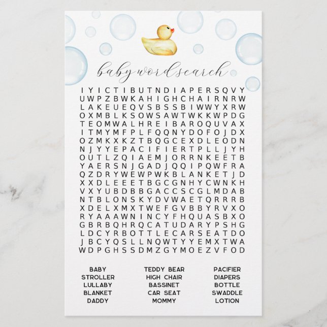 Rubber Duck Baby Shooter Word Search Game (Vorderseite)