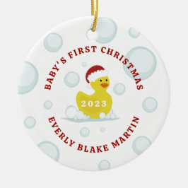 Rubber Duck Baby's First Christmas Bubbles Foto Keramik Ornament